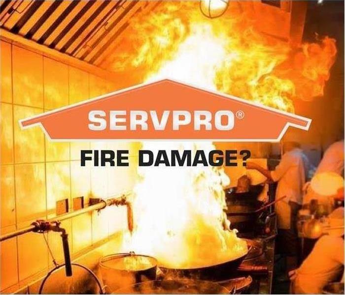 SERVPRO logo with words: Fire Damage?